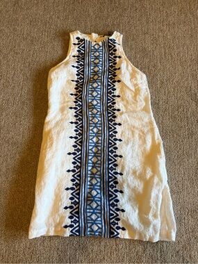 Tommy Bahama White Mini Dress with Navy Blue Center Embroidery